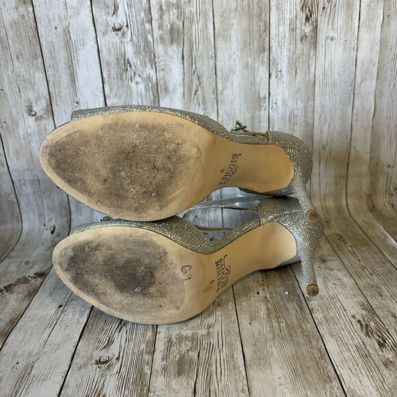 Badgley Mischka Belle Jewel Encrusted Silver Sparkling High Heel Shoes Size 9 - Picture 9 of 10